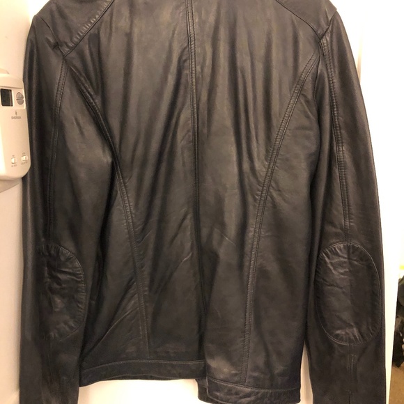 Dark Blue Politix Mens Leather Jacket - Picture 10 of 12